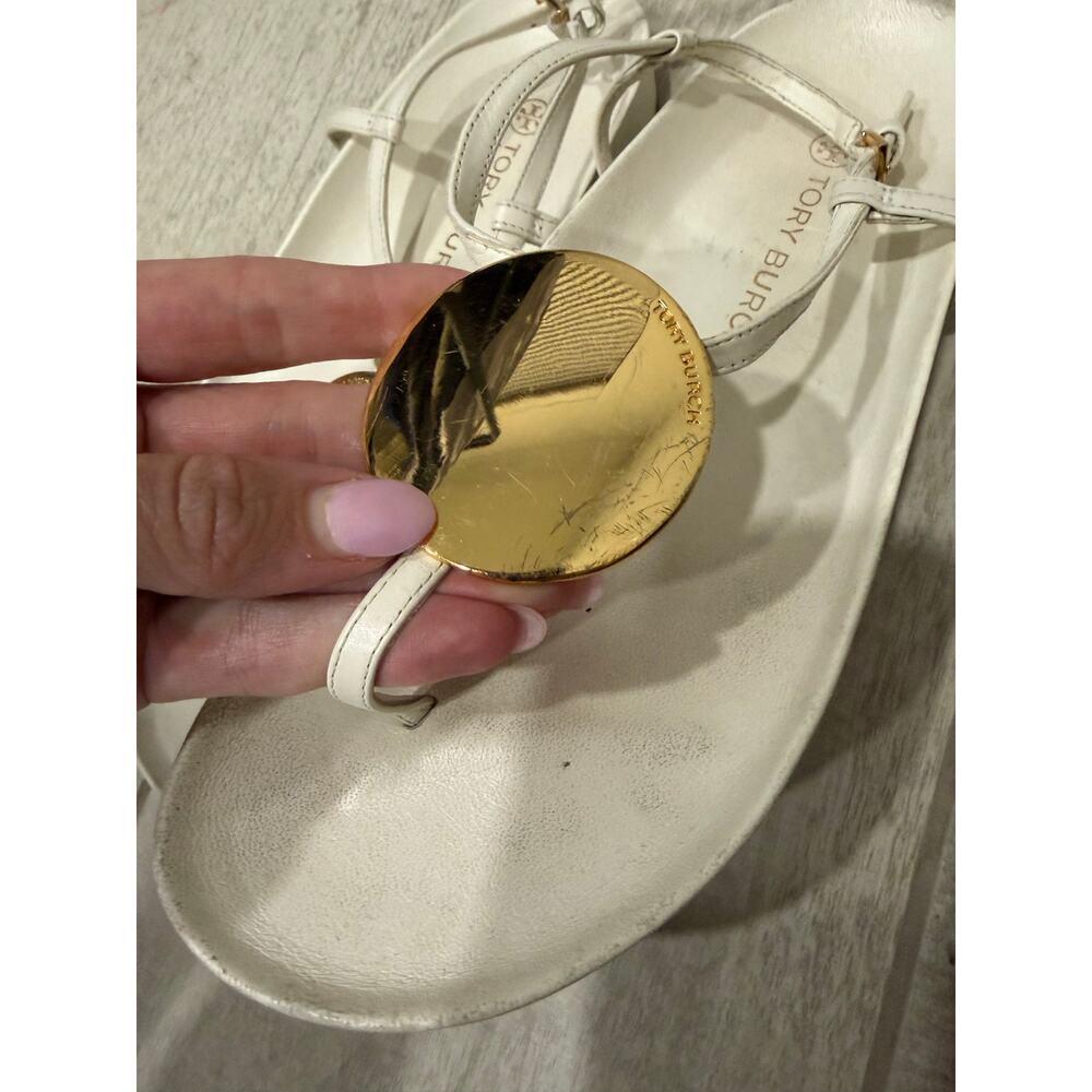 Tory Burch Patos Disk Leather Thong Sandal Ivory - Picture 6 of 7